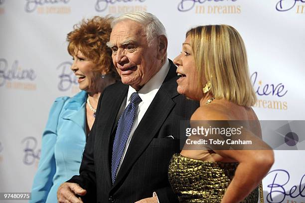 Tova, Ernest and Nancy Borgnine pose for a picture at the Ernest Borgnine Pre-Oscar party at Universal Studios Hollywood on March 5, 2010 in...