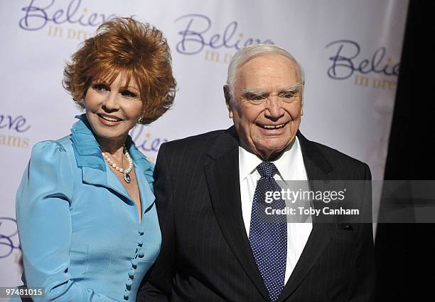 Tova and Ernest Borgnine pose for a picture at the Ernest Borgnine Pre-Oscar party at Universal Studios Hollywood on March 5, 2010 in Universal City,...