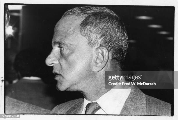 Profile of American attorney Roy Cohn as he attends a Friar's Club Roast, New York, New York, July 21, 1977.
