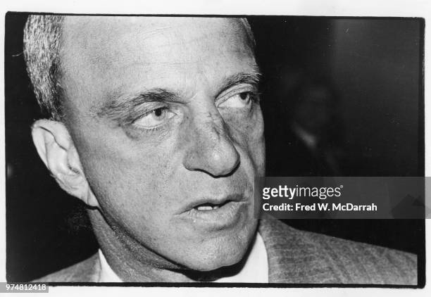 Close-up of American attorney Roy Cohn as he attends a Friar's Club Roast, New York, New York, July 21, 1977.