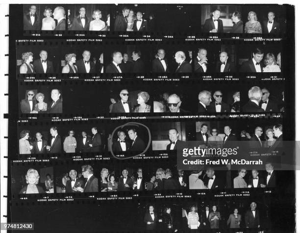 Contact sheet of attendees at Roy Cohn's birthday party at the Seventh Regiment Armory , New York, New York, February 22, 1981. Among those pictured...