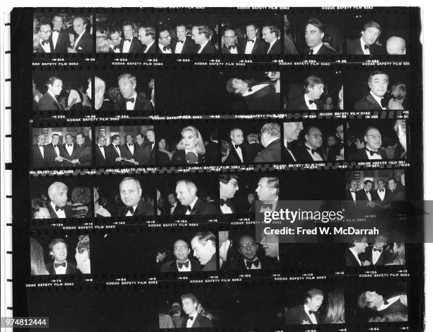 Contact sheet of attendees at Roy Cohn's birthday party at the Seventh Regiment Armory , New York, New York, February 22, 1981. Among those pictured...