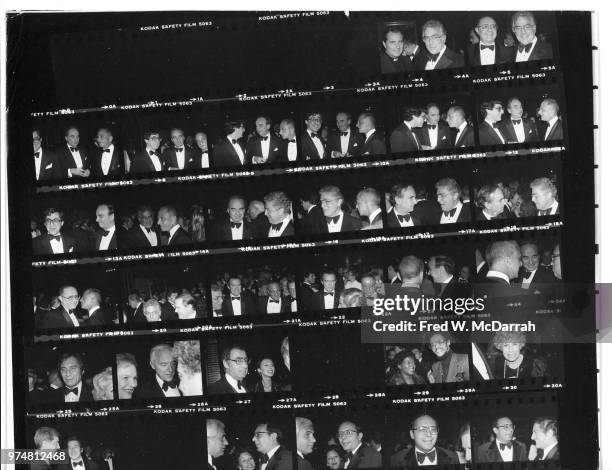 Contact sheet of attendees at Roy Cohn's birthday party at the Seventh Regiment Armory , New York, New York, February 22, 1981. Among those pictured...