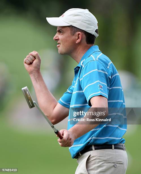 Peter Lawrie of Ireland on the 18th hole during the third round of the Maybank Malaysia Open at the Kuala Lumpur Golf & Country on March 6, 2010 in...