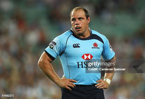 Waratahs captain Phil Waugh looks on during the round four Super 14 match between the Waratahs and the Sharks at the Sydney Football Stadium on March...