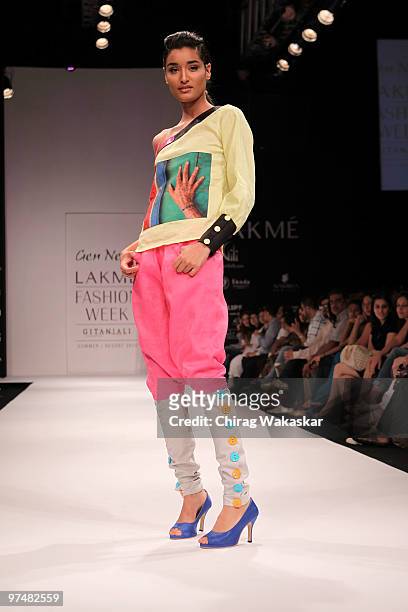 Model walks the runway in an Sabah Khan design at the Lakme India Fashion Week Day 2 held at Grand Hyatt Hotel on March 6, 2010 in Mumbai, India.
