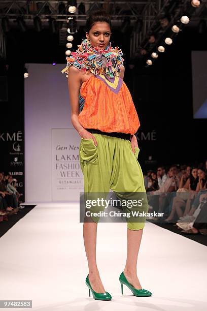 Model walks the runway in an Sabah Khan design at the Lakme India Fashion Week Day 2 held at Grand Hyatt Hotel on March 6, 2010 in Mumbai, India.