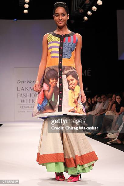 Model walks the runway in an Sabah Khan design at the Lakme India Fashion Week Day 2 held at Grand Hyatt Hotel on March 6, 2010 in Mumbai, India.