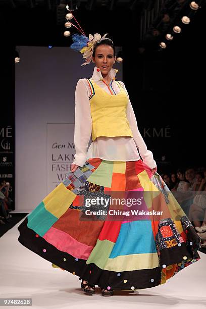 Model walks the runway in an Sabah Khan design at the Lakme India Fashion Week Day 2 held at Grand Hyatt Hotel on March 6, 2010 in Mumbai, India.