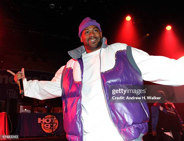 Ghostface Killah of The Wu-Tang Clan performs in HOT 97's Metro PCS 5 Boro Takeover Tour: Wu Massacre at the Nokia Theatre on March 5, 2010 in New...