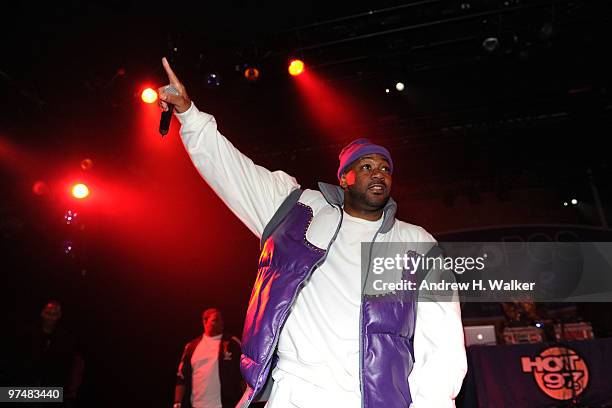 Ghostface Killah of The Wu-Tang Clan performs in HOT 97's Metro PCS 5 Boro Takeover Tour: Wu Massacre at the Nokia Theatre on March 5, 2010 in New...