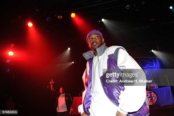 Ghostface Killah of The Wu-Tang Clan performs in HOT 97's Metro PCS 5 Boro Takeover Tour: Wu Massacre at the Nokia Theatre on March 5, 2010 in New...