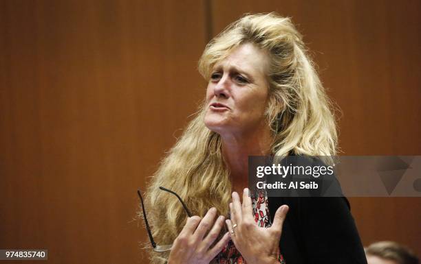 Lisa Smith, wife of Fox executive Gavin Smith who was buried in the desert delivers an impassioned plea on September 19, 2017 during victim impact...