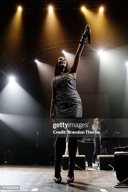 Ricki Lee Coulter performs on stage prior to the Backstreet Boys Sydney stop of their "This Is Us" world tour at the Sydney Entertainment Centre on...