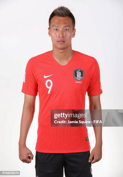 Kim Shin-Wook of South Korea poses during the official FIFA World Cup 2018 portrait session at on June 14, 2018 in Saint Petersburg, Russia.