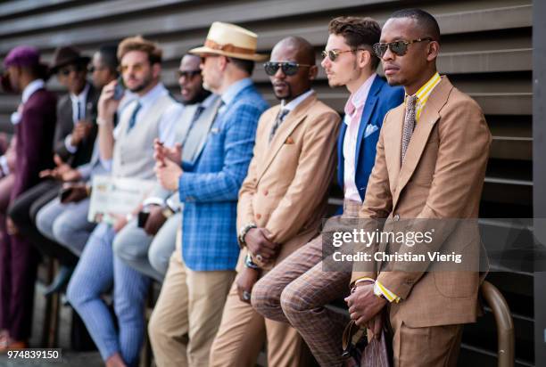 Group of guests seen during the 94th Pitti Immagine Uomo on June 14, 2018 in Florence, Italy.