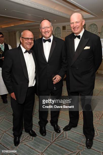 Richard Fahey, Steve Harman and John Gosden attend the Highclere Thoroughbred Racing Royal Ascot dinner at Fortnum & Mason on June 14, 2018 in...