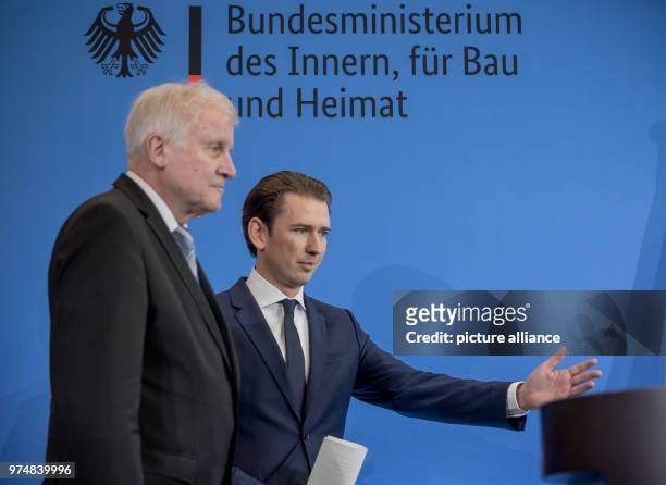June 2018, Berlin, Germany: Horst Seehofer , interior minister and Austria's chancellor Sebastian Kurz after a meeting at the federal interior...