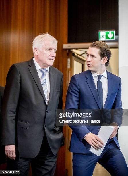 June 2018, Berlin, Germany: Horst Seehofer , interior minister and Austria's chancellor Sebastian Kurz after a meeting at the federal interior...