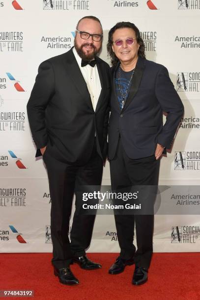 Desmond Child and Rudy Perez attend the Songwriters Hall of Fame 49th Annual Induction and Awards Dinner at New York Marriott Marquis Hotel on June...