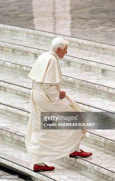 Pope Benedict XVI arrives to meet with the Head of the Italian Civil Protection Guido Bertolaso during an Audience with volunteers of the Italian...