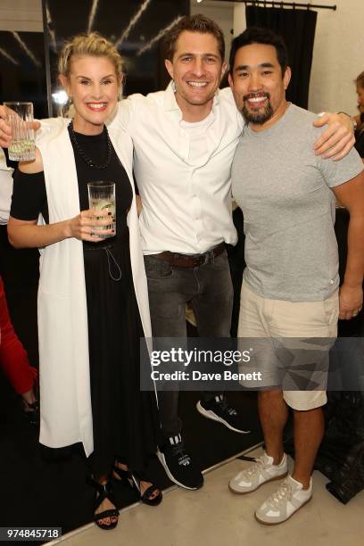 Anjhe Mules, Jason Marcus and Dalton Wong attend the Lucas Hugh launch party on June 14, 2018 in London, England.