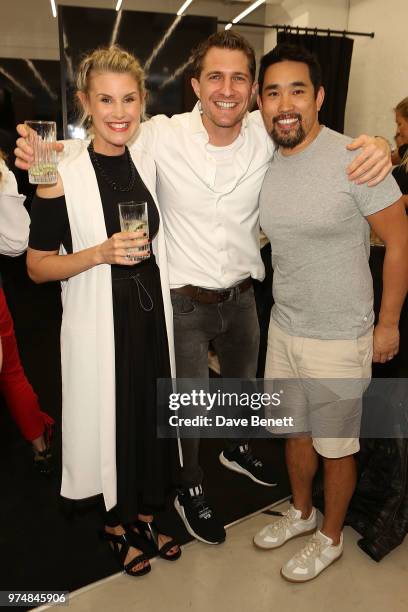 Anjhe Mules, Jason Marcus and Dalton Wong attend the Lucas Hugh launch party on June 14, 2018 in London, England.