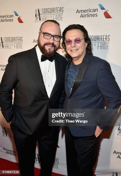 Desmond Child and Rudy Perez attend the Songwriters Hall of Fame 49th Annual Induction and Awards Dinner at New York Marriott Marquis Hotel on June...