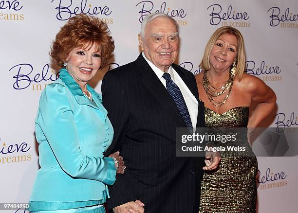 Tova, Ernest and Nancy Borgnine attend the 'Believe In Dreams' Pre-Oscar party hosted by Chandler Lutz and Ernest Borgnine at Universal Studios on...