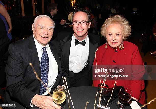 Ernest Borgnine, Danny Hardwick and Doris Roberts attend the 'Believe In Dreams' Pre-Oscar party hosted by Chandler Lutz and Ernest Borgnine at...