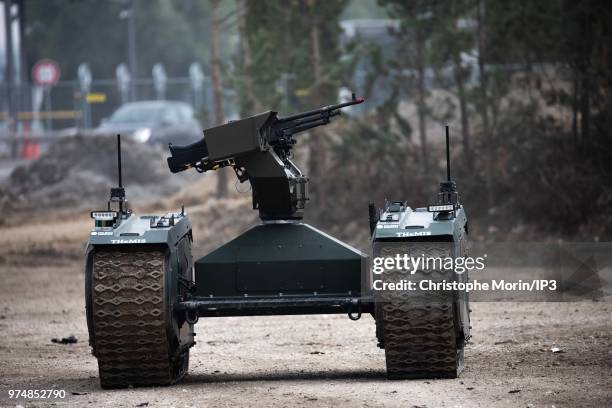 Demonstration of an intervention of an autonomous tank, Milrem Robotics THeMIS Adler, during dynamic demonstrations with an operational staging at...