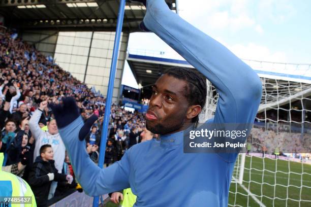 Frederick Piquionne of Portsmouth celebrates win after the FA Cup sponsored by E.ON 6th Round match between Portsmouth and Birmingham City at Fratton...