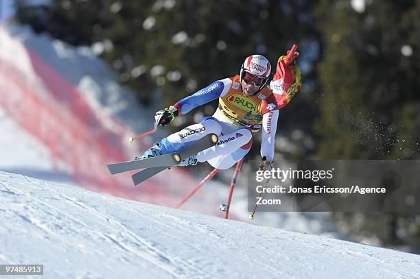 Didier Defago of Switzerland competes during the Audi FIS Alpine Ski World Cup Men's Downhill on March 6, 2010 in Kvitfjell, Norway.