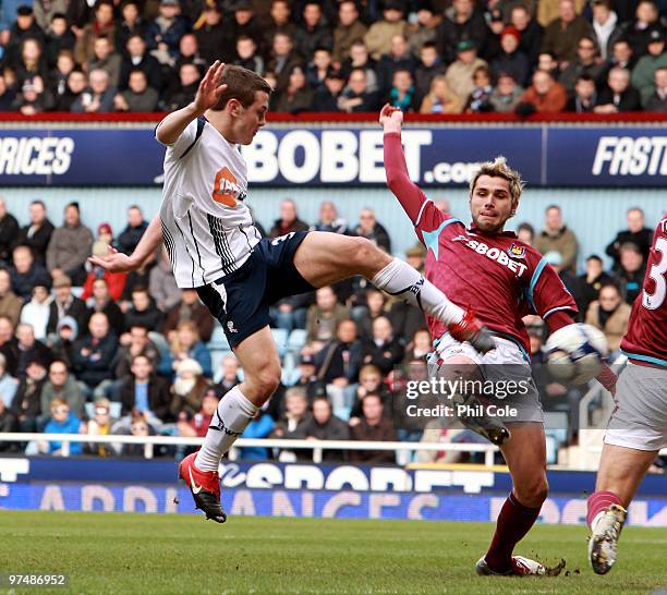 Jack Wilshere of Bolton Wanderers scores their second goal during the Barclays Premier League match between West Ham United and Bolton Wanderers at...