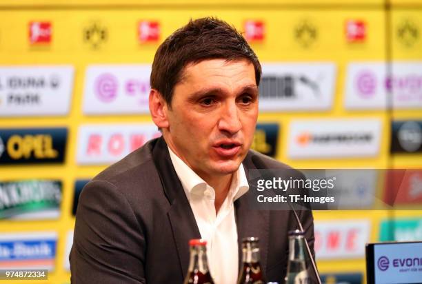 Tayfun Korkut of Stuttgart attends the press conference after the Bundesliga match between Borussia Dortmund and VfB Stuttgart at Signal Iduna Park...