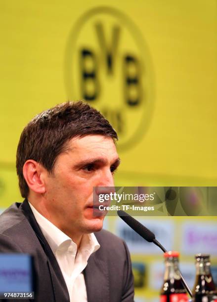 Tayfun Korkut of Stuttgart attends the press conference after the Bundesliga match between Borussia Dortmund and VfB Stuttgart at Signal Iduna Park...