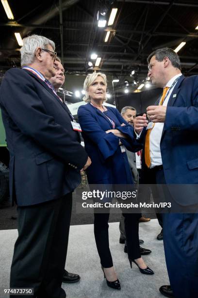 French Member of Parliament and president of the French far-right Rassemblement National party Marine Le Pen visits at the Eurosatory 2018 Show, on...