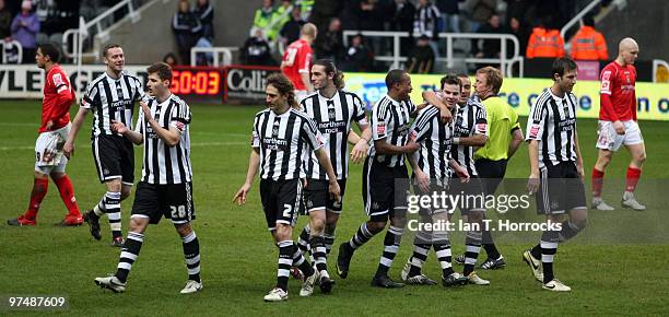 Danny Guthrie of NewcastleUnited after scoring the third goal during the Coca-Cola championship match between Newcastle United and Barnsley at St...