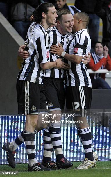 Kevin Nolan celebrates after rounding stand in keeper David Preece to score the sixth goal during the Coca-Cola championship match between Newcastle...
