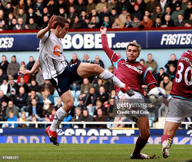 Jack Wilshere of Bolton Wanderers scores during the Barclays Premier League match between West Ham United and Bolton Wanderers at Upton Park on March...