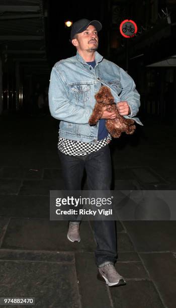 Orlando Bloom seen on a night out at J Sheekey restaurant after his performance in 'Killer Joe' on June 12, 2018 in London, England.