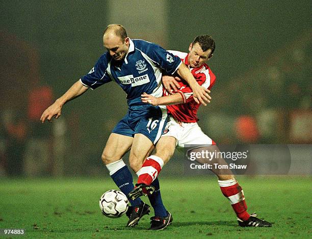 Graham Stuart of Charlton tussles with Thomas Gravesen of Everton during the Charlton Athletic v Everton FA Carling Premiership match at the Valley,...