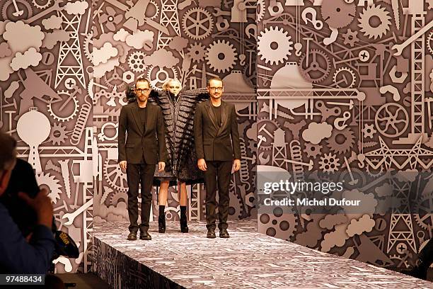 Kristen McMenamy and Viktor & Rolf attend the Viktor & Rolf Ready to Wear show as part of the Paris Womenswear Fashion Week Fall/Winter 2011 at...