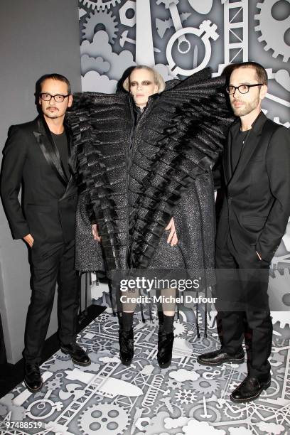 Kristen McMenamy and Viktor & Rolf attends the Viktor & Rolf Ready to Wear show as part of the Paris Womenswear Fashion Week Fall/Winter 2011 at...