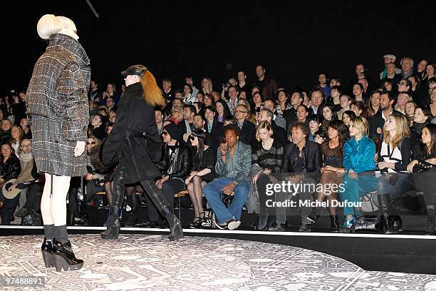 Kristen McMenamy, Viktor & Rolf and a model walk the runway during the Viktor & Rolf Ready to Wear show as part of the Paris Womenswear Fashion Week...