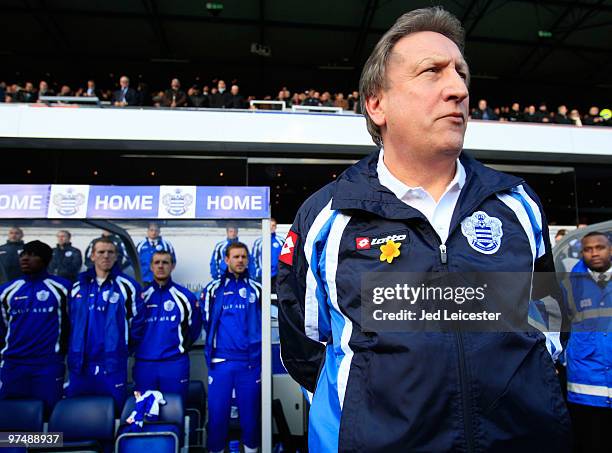 Manager Neil Warnock looks on during the Coca Cola Championship match between Queens Park Rangers and West Bromwich Albion, at Loftus Road on March...
