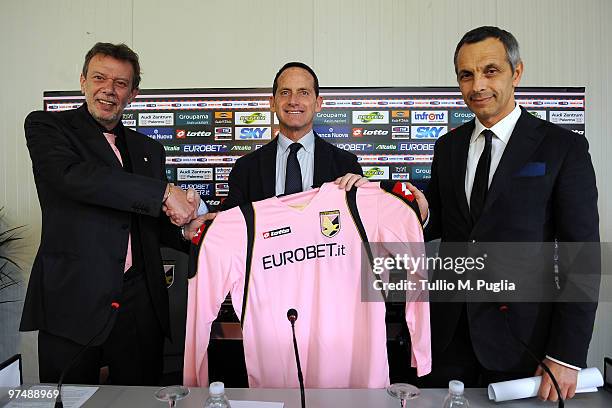 Giordano Carli, Commercial Director of Eurobet Italy, Guglielmo Micciche', Vice-President of Palermo and Rinaldo Sagramola, Managing Director of...