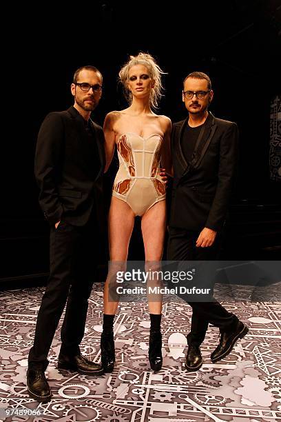 Kristen McMenamy and Viktor & Rolf attends the Viktor & Rolf Ready to Wear show as part of the Paris Womenswear Fashion Week Fall/Winter 2011 at...