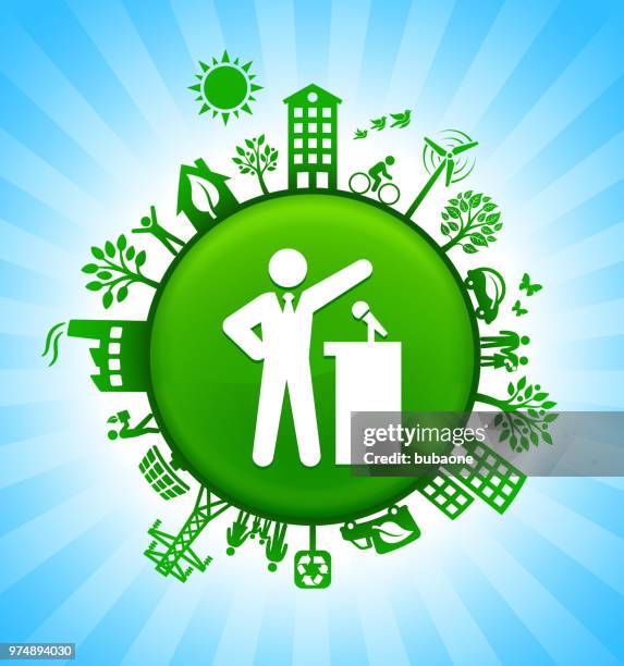 public speaking environment green button background on blue sky - bug car vector stock illustrations
