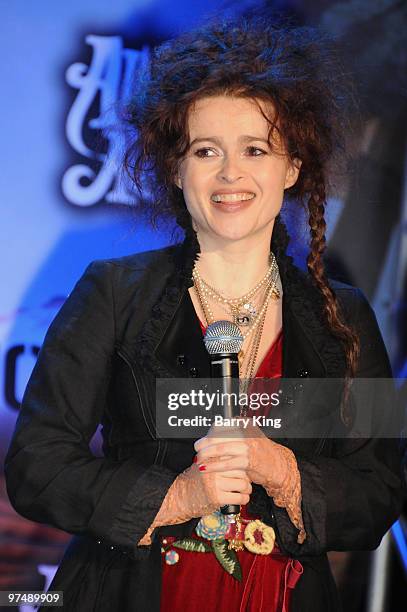 Actress Helena Bonham Carter attends the "Alice In Wonderland" Great Big Ultimate Fan Event at Hollywood & Highland Courtyard on February 19, 2010 in...